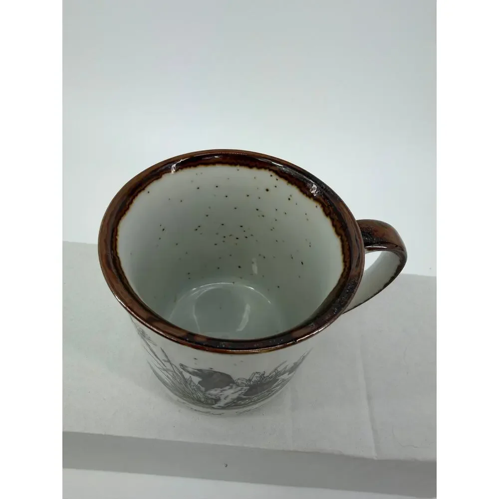 stoneware mug, English Spaniel hunting scene, vintage